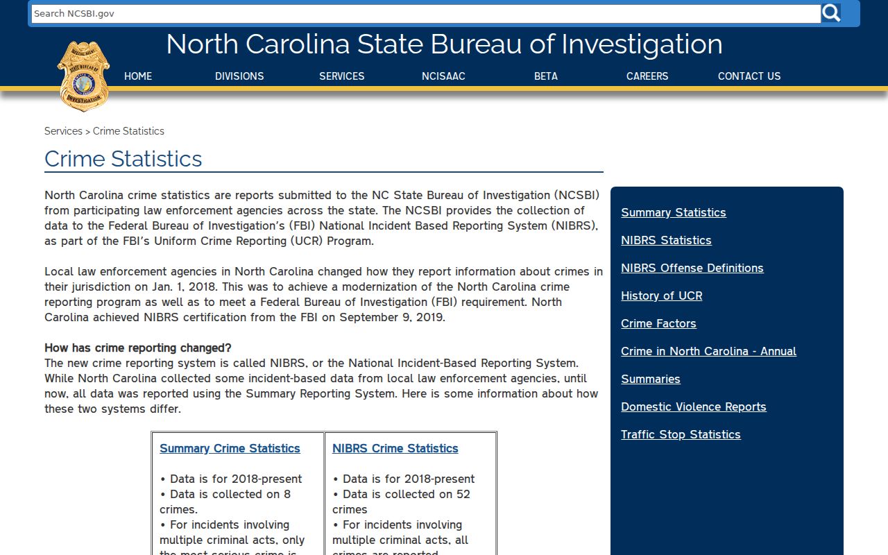 North Carolina SBI statistics source related to Greene County arrest records