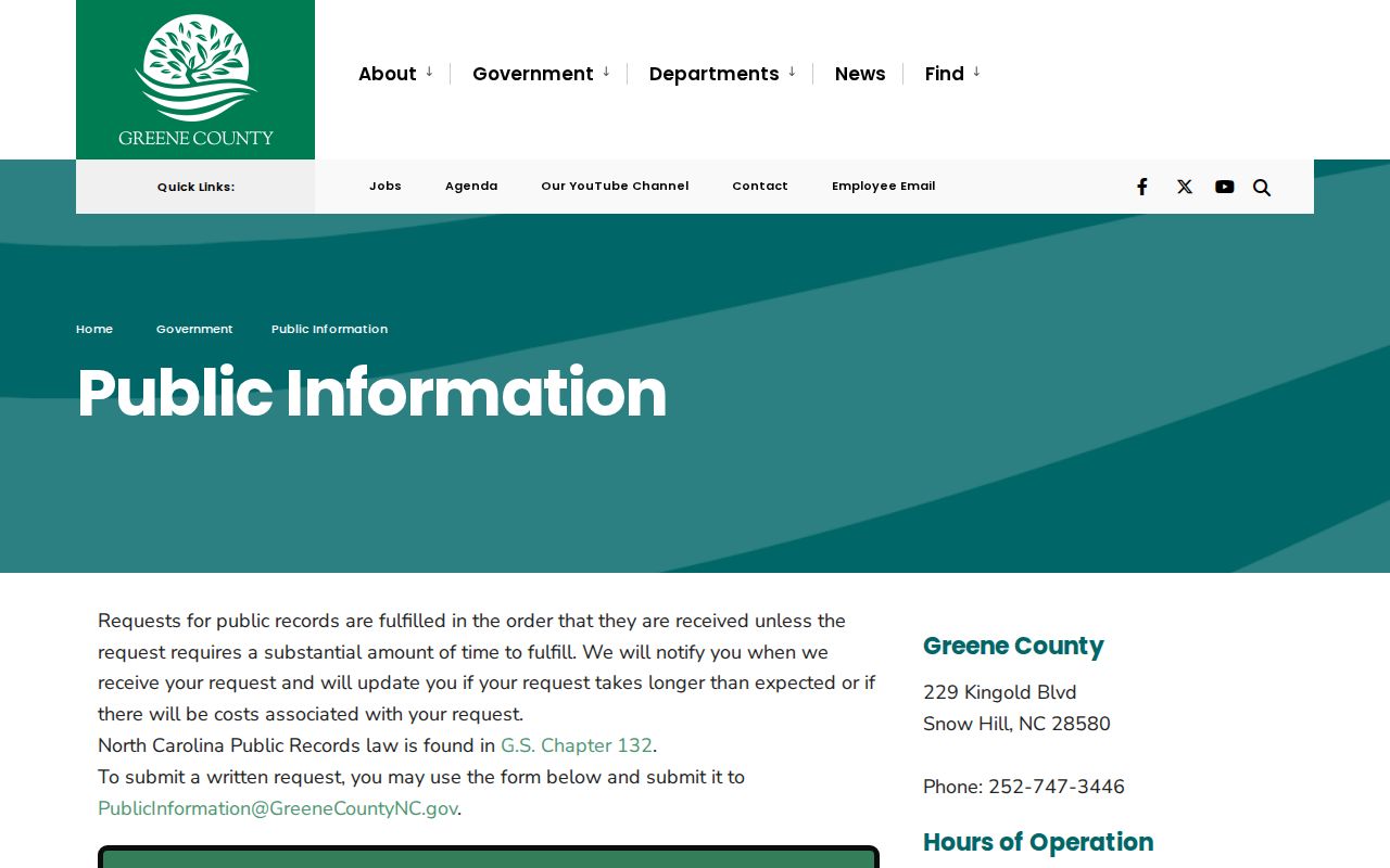 Greene County criminal record public information request page