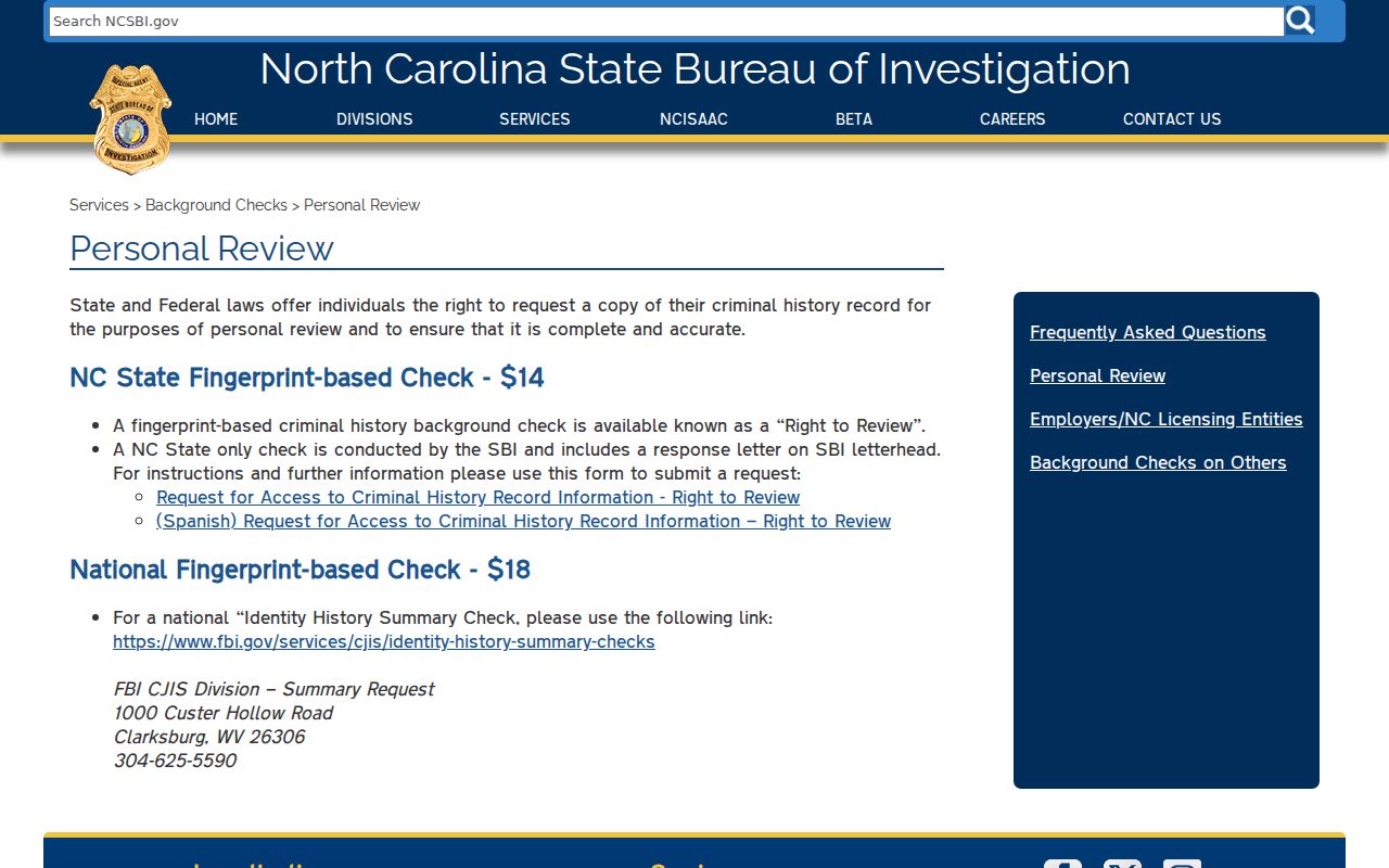 Greene County criminal history SBI Right to Review information