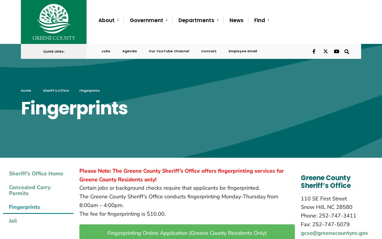 Greene County criminal record fingerprint service information